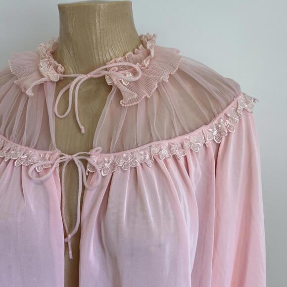 Vintage 80s Creation Model Intimates Cropped Sheer Pink Baby Doll Top Bow Pale - Picture 3 of 13